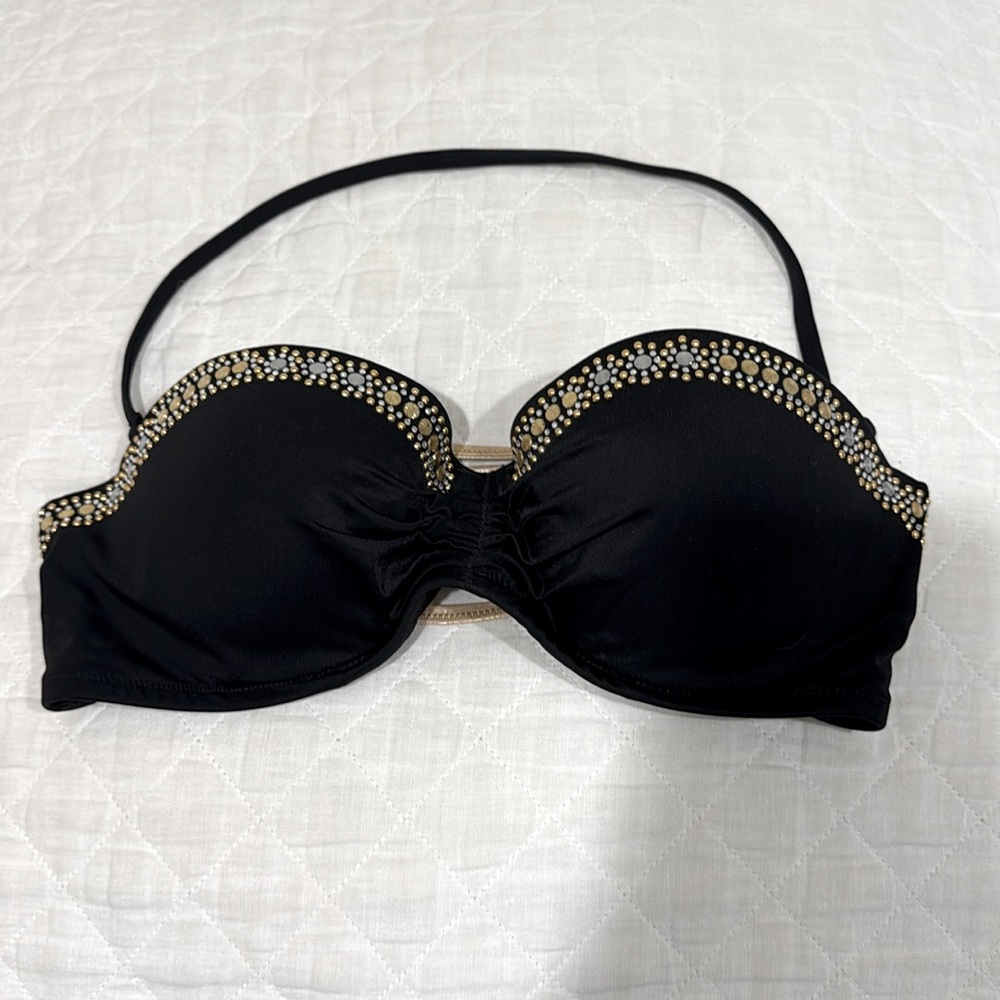 Victoria's Secret Black and Gold Bikini Top